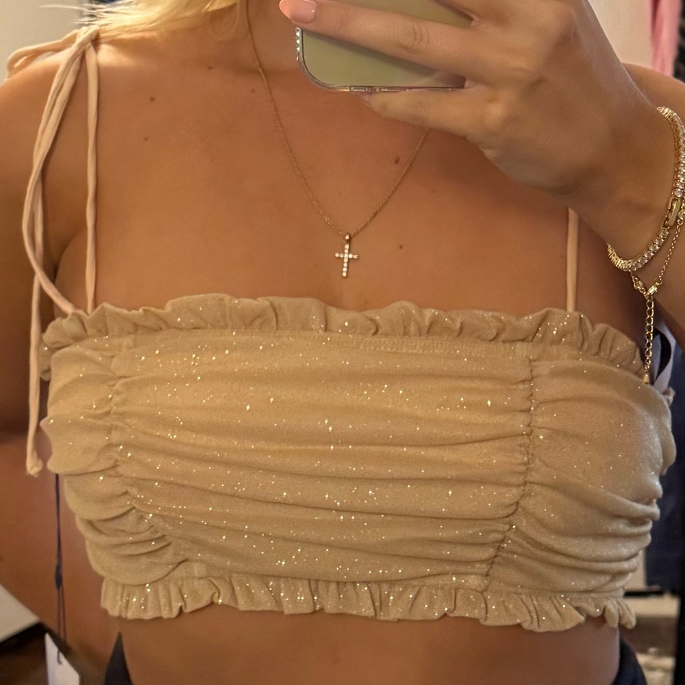 Revolve gold sparkly crop top
